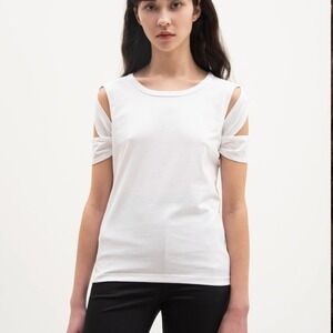 Helmut Lang Bondage Tee, cutout shoulder White Cotton Slub, Portugal, XS